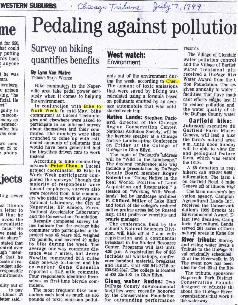 Sep 1999 Chicago Tribune Pedaling against pollution
