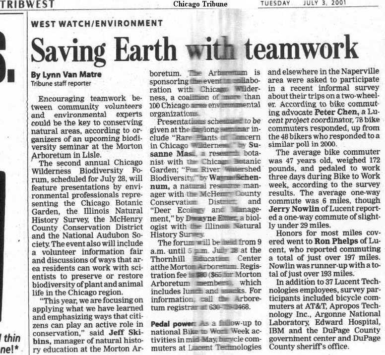 Jul 2001 Chicago Tribune Saving Earth with teamwork