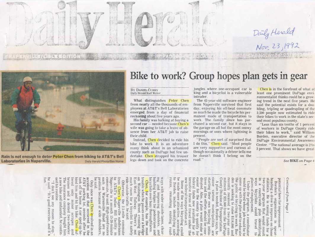 Nov 1992 Daily Herald Bike to work