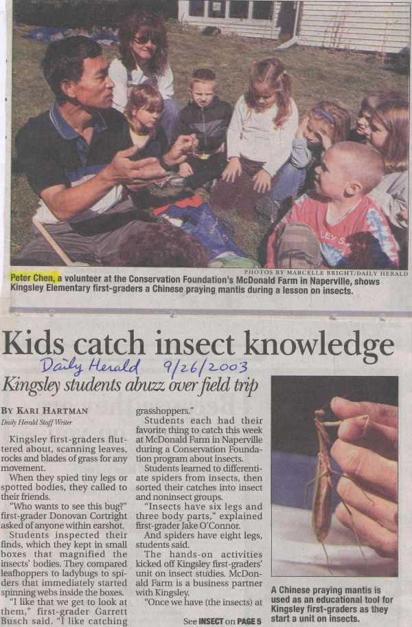 Sep 2003 Daily Herald Kids catch insect knowledge